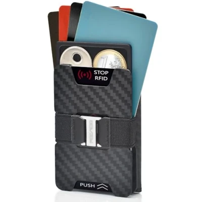 Afbeelding van POCARDO Coin Holder Muntenvak in creditcardformaat Geruisloos vak voor kleingeld van aluminium met viltbescherming incl. RFID blokkeringskaart, zwart, One size, Slim Wallet + muntvak