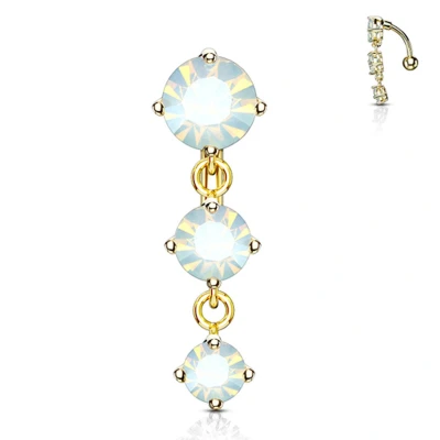 Afbeelding van Navelpiercing 3 verticale balletjes opalite hanger gold plated