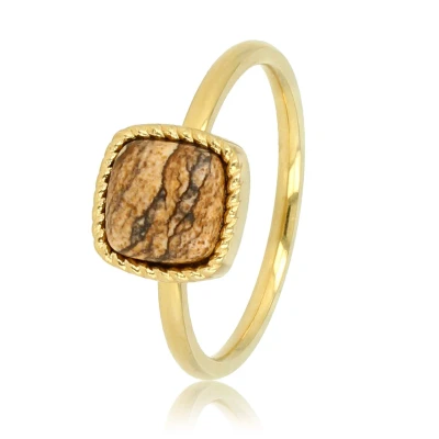 Afbeelding van My Bendel Goudkleurige ring Met vierkanten Picture Jasper edelsteen Klassieke bijzondere luxe cadeauverpakking