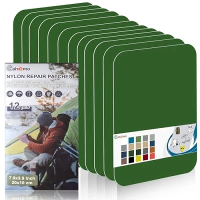 Afbeelding van Cahomo Nylon reparatiepatches, 12 stuks, 20 x 10 cm, zelfklevend, waterdicht, voor jassen, tenten, bovenkleding, grasgroen