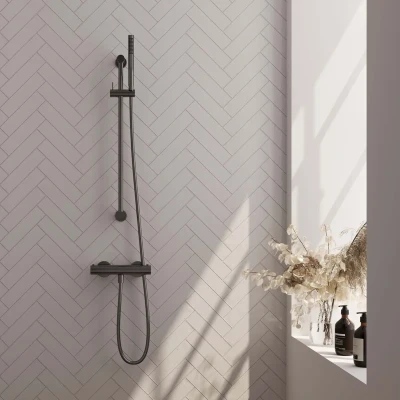 Afbeelding van Brauer gunmetal Edition Douchekraan opbouw glijstang 1 functie 2 gladde knoppen handdouche staaf stand PVD geborsteld