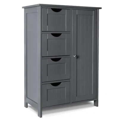 Afbeelding van VOUNOT badkamermeubel, zijkast met 4 laden, kastdeur &amp; verstelbare planken voor badkamer woonkamer keuken slaapkamer 30x55x82cm Grijs