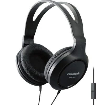 Afbeelding van Panasonic Hoofdtelefoon, lichtgewicht over the ear bedrade hoofdtelefoon met microfoon, geluid en XBS voor extra bas, lang snoer, 3,5 mm aansluiting telefoons laptops RP HT161M (zwart)