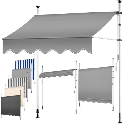 Afbeelding van KESSER® Zonnescherm Luifel handmatig uitschuifbaar 350cm Zonneluifel UV Bescherming Zonwering Klemluifel voor Buiten, Terras, Balkon, Tuin in hoogte verstelbaar zonder boren, Grijs