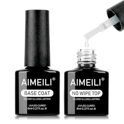 Afbeelding van AIMEILI No Wipe Top Coat Base Set 2x 8ml, Gloosy Shine en Langdurige UV Gel Voor Nagellak Nagel Manicure