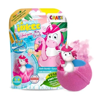 Afbeelding van CRAZE INKEE SURPRISE UNICORN BEACH Eenhoorn badbal met verrassing, badbom eenhoornfiguur, Pop Corn Aroma, dermatologisch getest, 1 stuk