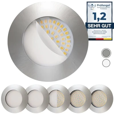 Afbeelding van Scandinavian home Set van 6 LED inbouwspots 230V 60mm 70mm I geschikt voor badkamer warm wit CRI 90 4,5 W 500 lm 3000 K 68 mm roestvrij stalen design met matglas spot plafondinbouwlamp