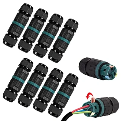Afbeelding van Kabelverbinder, IP68 waterdicht, 3 polige aardkabel, verbindingsmof voor een kabeldiameter van 5 12 mm, 2 weg, aansluitdoos tuin, outdoor, vloer, 8 stuks