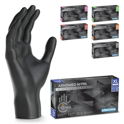 Afbeelding van ARNOMED wegwerphandschoenen zwart, nitril handschoenen XL, 100 stuks per doos, poedervrij &amp; latexvrij, verkrijgbaar in maat XS, S, M, L, XL XXL