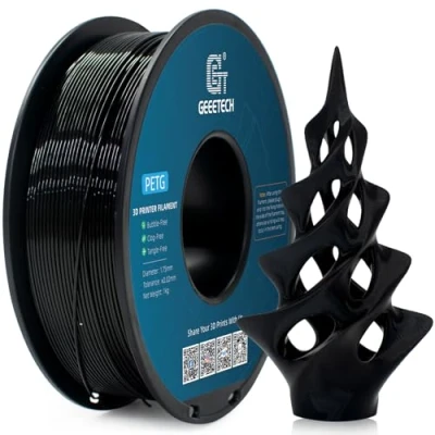 Afbeelding van GEEETECH PETG Filament 1,75 mm, zwart, 1 kg spoel voor 3D printer, printerfilament, maatnauwkeurigheid +/ 0,02 mm
