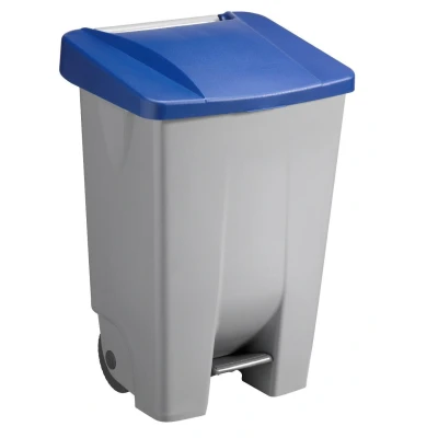 Afbeelding van Sunware Basic vuilnisbak 80 liter 49x41x75cm met wielen/voetpedaal/handvat grijs/blauw
