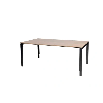 Afbeelding van Domino vergadertafel, hoogte instelbaar (62 85cm) met 180x100cm &#039;zwevend&#039; havana/ kersen licht 25mm blad en zwart (RAL9005) N poot frame