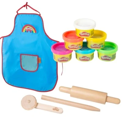 Afbeelding van roba x Play Doh compacte speelset houten gereedschap, boetseerblikjes &amp; schort