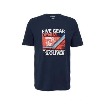 Afbeelding van s.Oliver MIT Artwork UND Front Tshirt print, Heren, Maat: Medium, Tiefblau