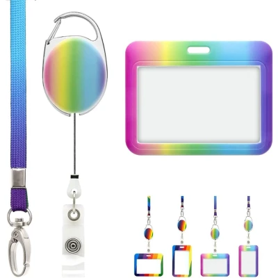 Afbeelding van CKB ltd Kleurverloop Intrekbare Lanyard met Badgehouder en Uitschuifbare Clip Set door LanyardsTomorrow Inclusief 1x Lanyard, Yoyo Clip, Kleurvolle Horizontale ID Kaart Houder