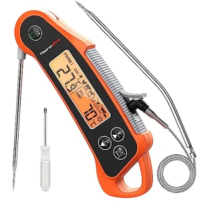 Afbeelding van ThermoPro TP710 vleesthermometer met 2 sondes, braadthermometer, IP65 waterdicht, thermometer, koken, keukenthermometer, grillthermometer alarm voor BBQ, grillen, Dutch Oven