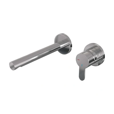 Afbeelding van Brauer Chrome Edition Wastafelmengkraan inbouw rechte uitloop links hendel plat smal model D 1 chroom