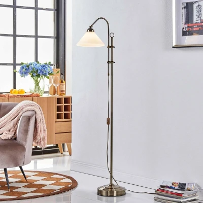 Afbeelding van Lindby vloerlamp 1licht glas, metaal H: 170 cm E27 opaalwit glanzend, oud messing