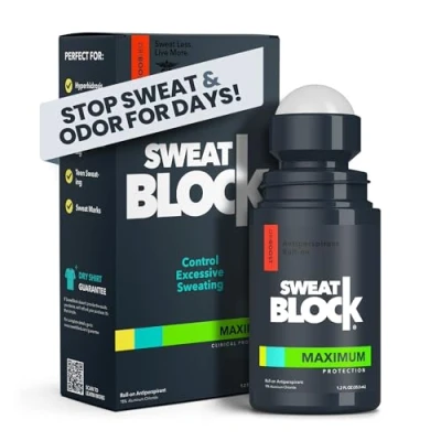 Afbeelding van SweatBlock Antiperspirant Roll on Max Clinical with DRIBOOST [PM] Treat Hyperhidrosis, Excessive Sweat &amp; Odor, Up to 7 Days Control Per Use Unisex 1.2 FL OZ