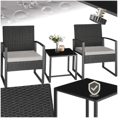Afbeelding van tectake® Wicker zitgroep Granada zwart tuinset balkonset 2 personen