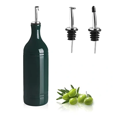 Afbeelding van Sweejar Home Grote keramische olijfoliedispenserfles, ondoorzichtige olie cruet beschermt om oxidatie te verminderen, geschikt voor opslag van olie, azijn, sojasaus en andere vloeistoffen, 680 ml