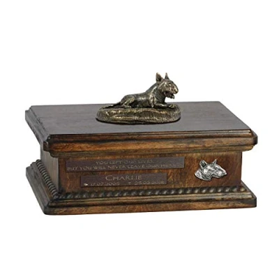 Afbeelding van Art Dog Custom Sitting Statue Memorial Urn Handgemaakt koud gegoten brons op berkenhouten voet 8,3x11,4x8,7 5l Bullterriër IV
