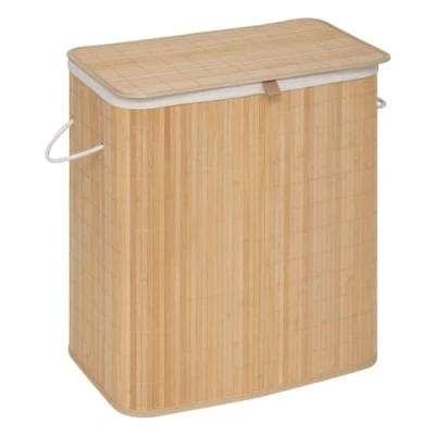Afbeelding van 5Five Wasmand dubbel compartiment bamboe met deksel naturel 52 x 32 63 cm 100 liter