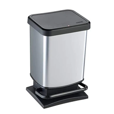 Afbeelding van Rotho Paso vuilnisbak 20l met deksel, plastic (PP) BPA vrij, zilverkleurig metaal, 20 liter (29,3 x 26,6 45,7 cm)