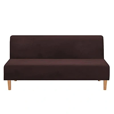 Afbeelding van Mingfuxin hoes voor slaapbank zonder armleuningen, rekbaar fluweel, bank/futon, dikke, zachte, gezellige slaapbank, meubelbeschermer opvouwbare (dik fluweel bruin)