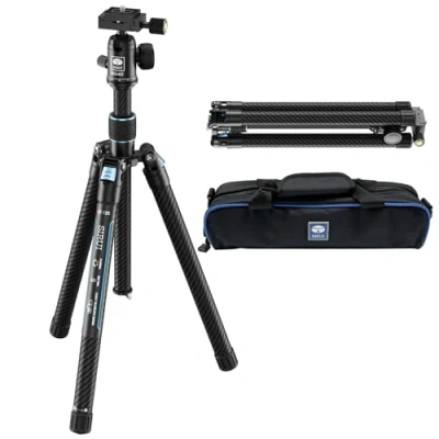 Afbeelding van SIRUI Koolstofvezel reisstatief met BG40 360 kogelkop, 50 inch compact camerastatief AT 125, Quick Release omgekeerde opvouwbare poten, omkeerbare middenkolom, maximale belasting 16 lbs Traveler