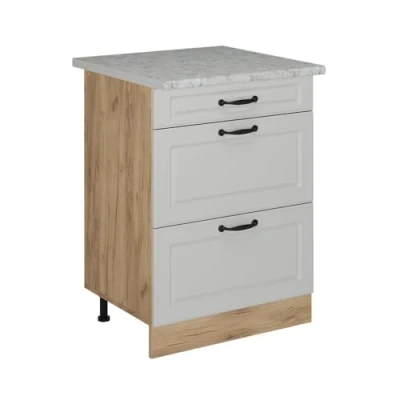Afbeelding van Vicco Keukenonderkast R Line, Wit Landhuis/Krachtige eik goud, 60 cm met laden, AP marmer