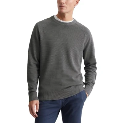 Afbeelding van Marc O&#039;Polo Crewneck WITH Raglan WAVE Structure Trui, Heren, Maat: Large, Gray pin