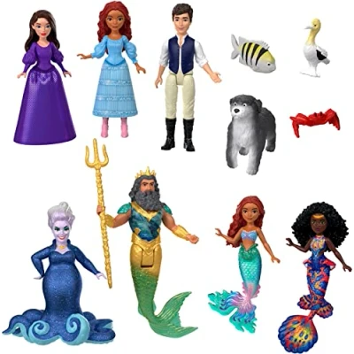 Afbeelding van Mattel Disney De kleine zeemeermin Ariël Land en Zee, Ultieme Verhalenset met 7 poppen 4 vriendjes, inclusief menselijke van HND30