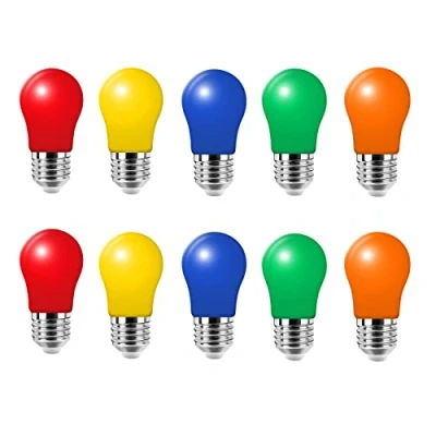 Afbeelding van HUAMu Gekleurde led gloeilamp E27,3 W A50 peervorm, rood, geel, blauw, groen, roze, gemengde kleuren, gloeilampen voor feeënverlichting, kleurrijke Halloween feestdecoratie, verpakking van 10