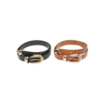 Afbeelding van Urban Classics Dames TB7211A dikke gesp lus synthetisch leer 2 pack riem, zwart/goud+bruin/goud, S/M, S/M