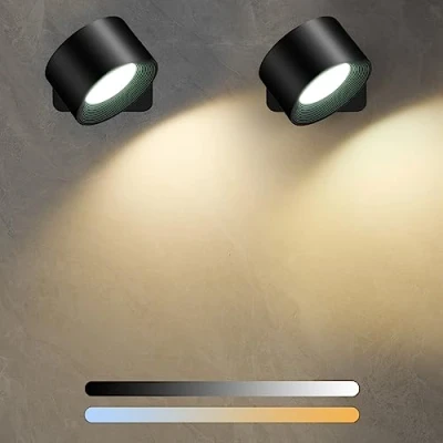 Afbeelding van Diealles Shine Led wandlamp voor binnen, 2 stuks, oplaadbare wandlampen met 3 helderheid en kleuren, 360 graden draaibare touch control, batterij slaapkamer, keuken, badkamer,