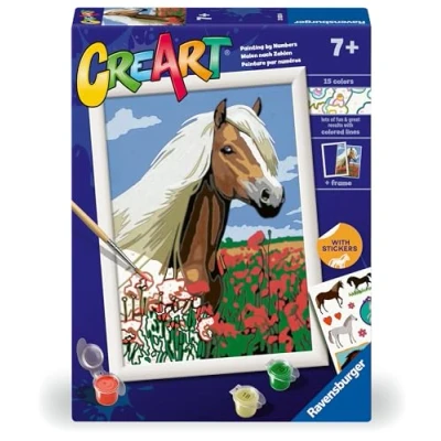Afbeelding van Ravensburger CreArt D Classic: Haflinger Paard, Schilderset op nummer, bevat een voorgedrukte plank, kwast, kleuren en accessoires, creatieve set voor jongens meisjes vanaf 9 jaar