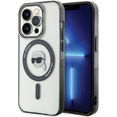 Afbeelding van Karl Lagerfeld iPhone 15 Pro Hardcase hoesje Magsafe Compatible Karl’s Head Transparant