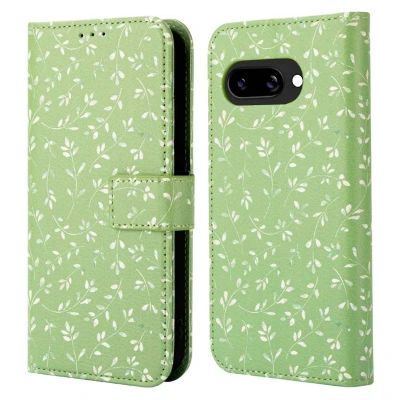 Afbeelding van Google Pixel 9a Hoesje Kunstleder imoshion Bookcase Green Flowers Telefoonhoesje