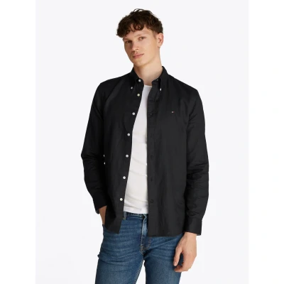 Afbeelding van Tommy Hilfiger Blend Solid Shirt Overhemd, Heren, Maat: Medium, Black