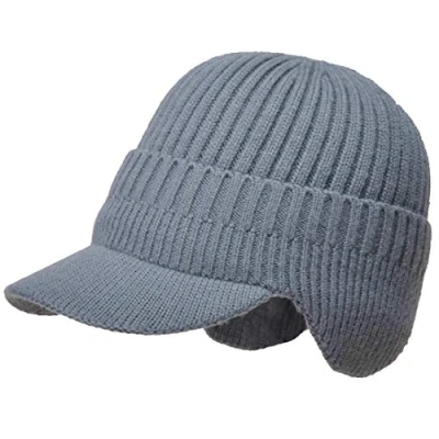 Afbeelding van Yixda Heren wintermuts met klep vizier beanie cap oorbescherming warme gebreide muts, grijs, One size