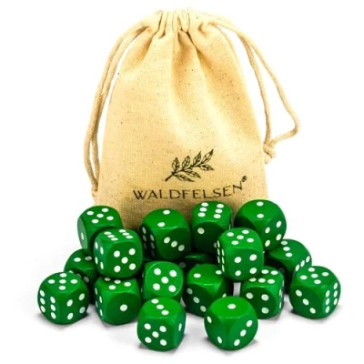 Afbeelding van Waldfelsen 6, 12, 20, 30 of 50 hoogwaardige houten kubussen van echt beukenhout, standaard 16 mm met stoffen zak, kubusset (groen, 20 stuks)