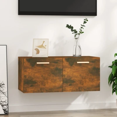 Afbeelding van Wandkast 80x35x36,5 cm bewerkt hout gerookt eikenkleurig