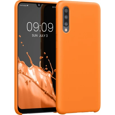 Afbeelding van kwmobile telefoonhoesje geschikt voor Samsung Galaxy A50 Hoesje met siliconen coating Smartphone case in fruitig oranje