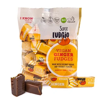 Afbeelding van SUPER FUDGiO BIO Snoepjes Veganistisch en Glutenvrij Karamelsnoepjes gemaakt van natuurlijke ingrediënten zonder palmolie met 100% biologische kokosmelk kokossuiker 150g gember