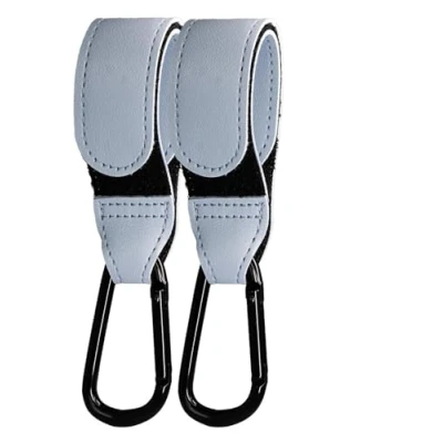 Afbeelding van Shabany® Haak 2 stuks universele pasvorm houder haken kinderwagenhaak zakhaak verstelbare robuuste klittenbandsluiting zakhouder karabijnhaak babyblauw