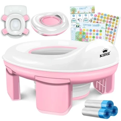 Afbeelding van KIDIZ® Potje voor kinderen, toiletbril, potjestrainer, leerpotje, comfortabel, PP materiaal met vuilniszak, kinderpotje onderweg en beloningssysteem stickers, 3 in 1 oplossing
