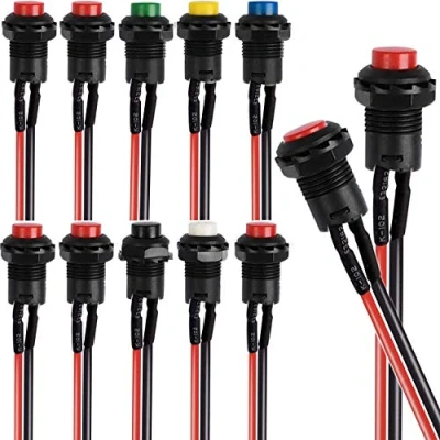Afbeelding van RUNCCI YUN 10 stk. Aan/uit knop ronde drukknop 12 mm DS 425A ON/OFF zelf latching schakelaar 6 kleuren (met draad)