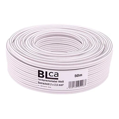 Afbeelding van BLca 50m 2x2,5mm² luidsprekerkabel CCA I geïsoleerd wit met polariteitsmarkering LS kabel per meter voor stereo installatie enz.