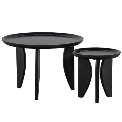 Afbeelding van High Heels Bijzettafels Mangohout Glanzend Zwart (Set v2)
